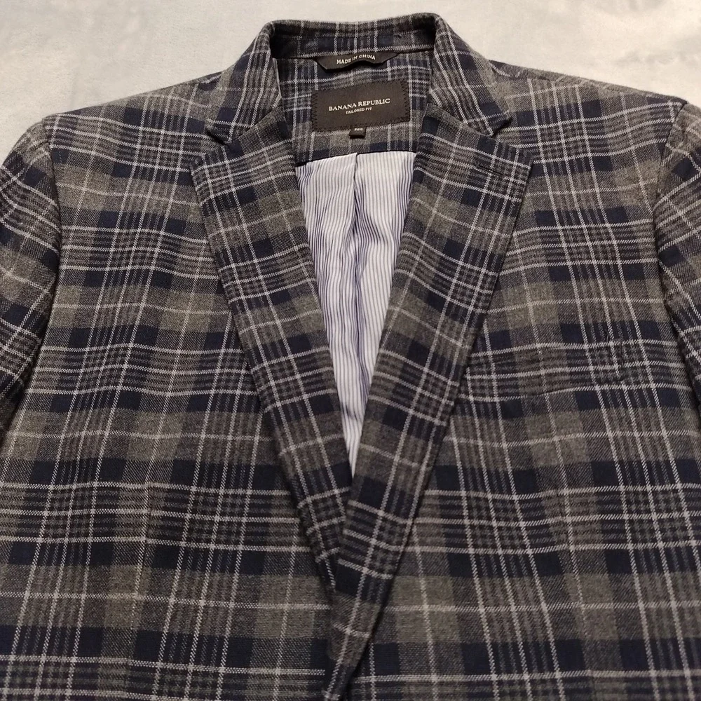 Banana Republic Jacket Mens 38R Blue Plaid Tailored Fit Blazer Sport Coat